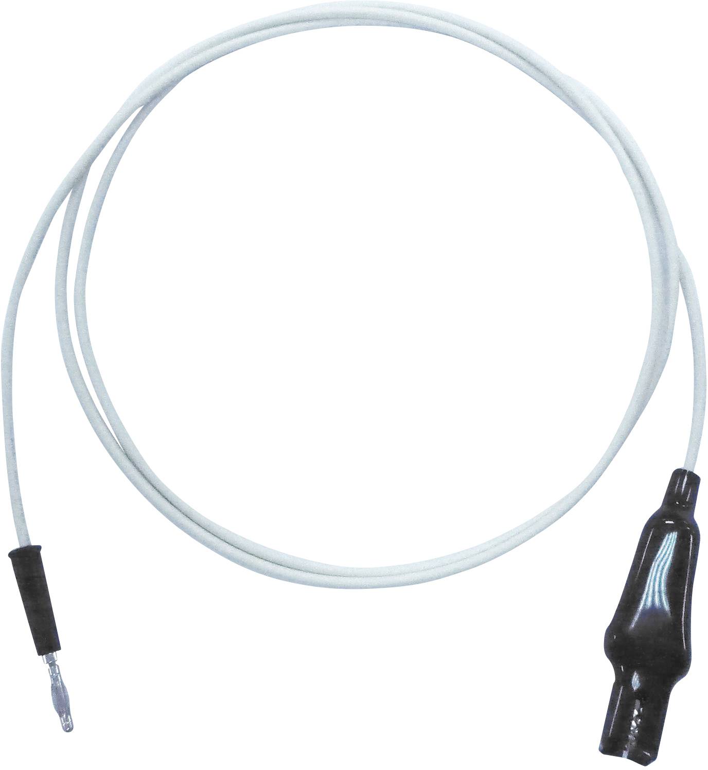 Ein weißes Elektrokabel mit isolierten Steckverbindern an beiden Enden.