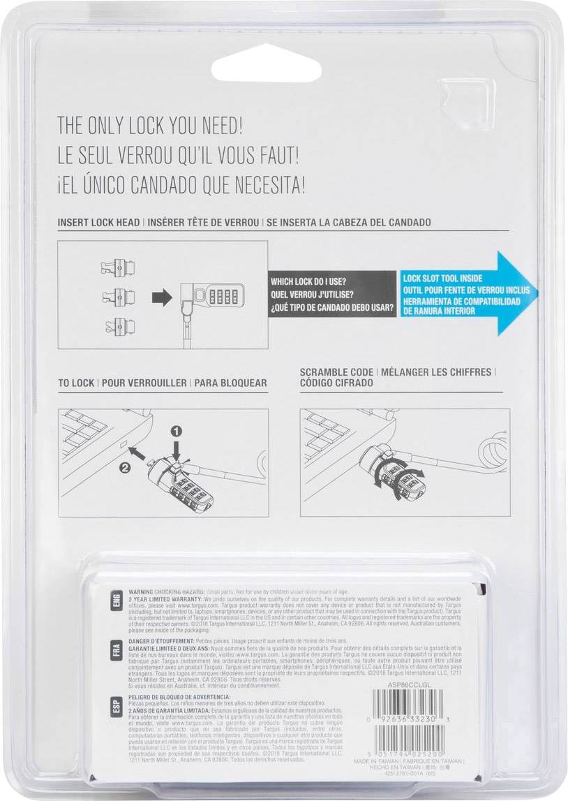 Targus Laptopschloss Zahlenschloss 2m Defcon 3-in-1 Coiled Combination