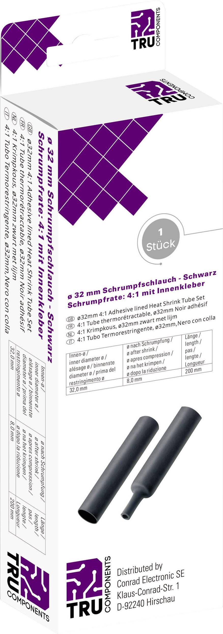 TRU COMPONENTS T1904CA046 Schrumpfschlauch mit Kleber Schwarz 32mm 8mm Schrumpfrate:4:1 1St.