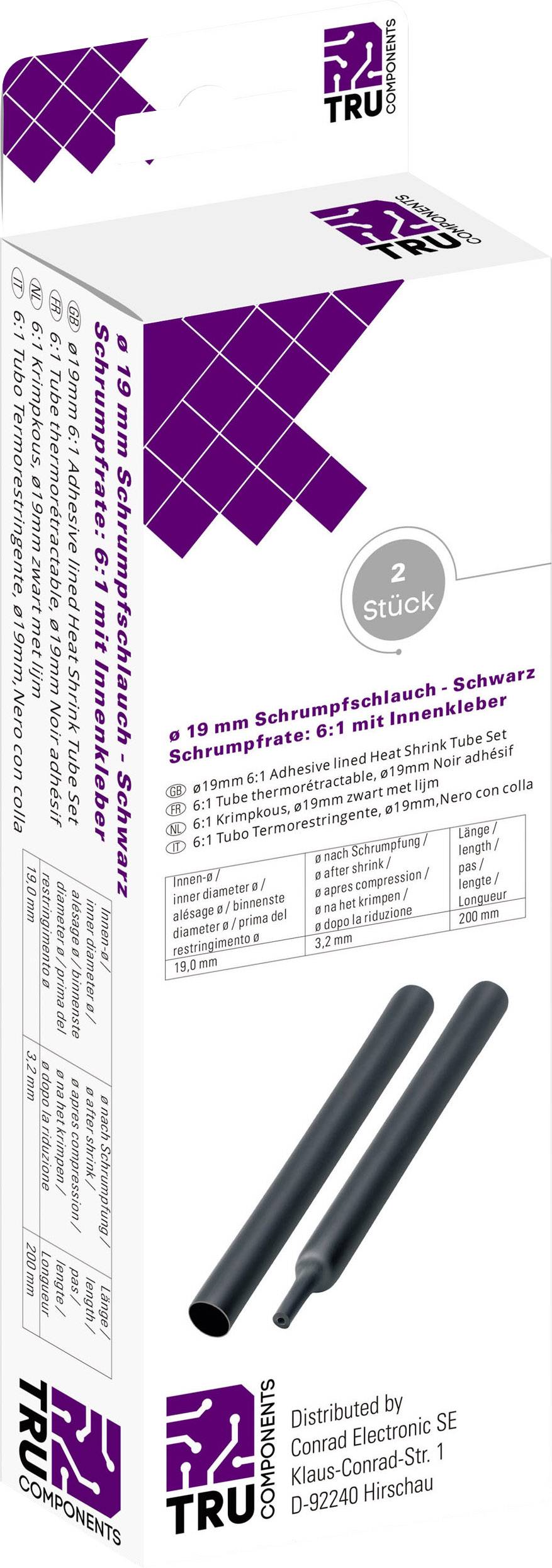 TRU COMPONENTS T1904CA047 Schrumpfschlauch mit Kleber Schwarz 19mm 3.10mm Schrumpfrate:6:1 2St.