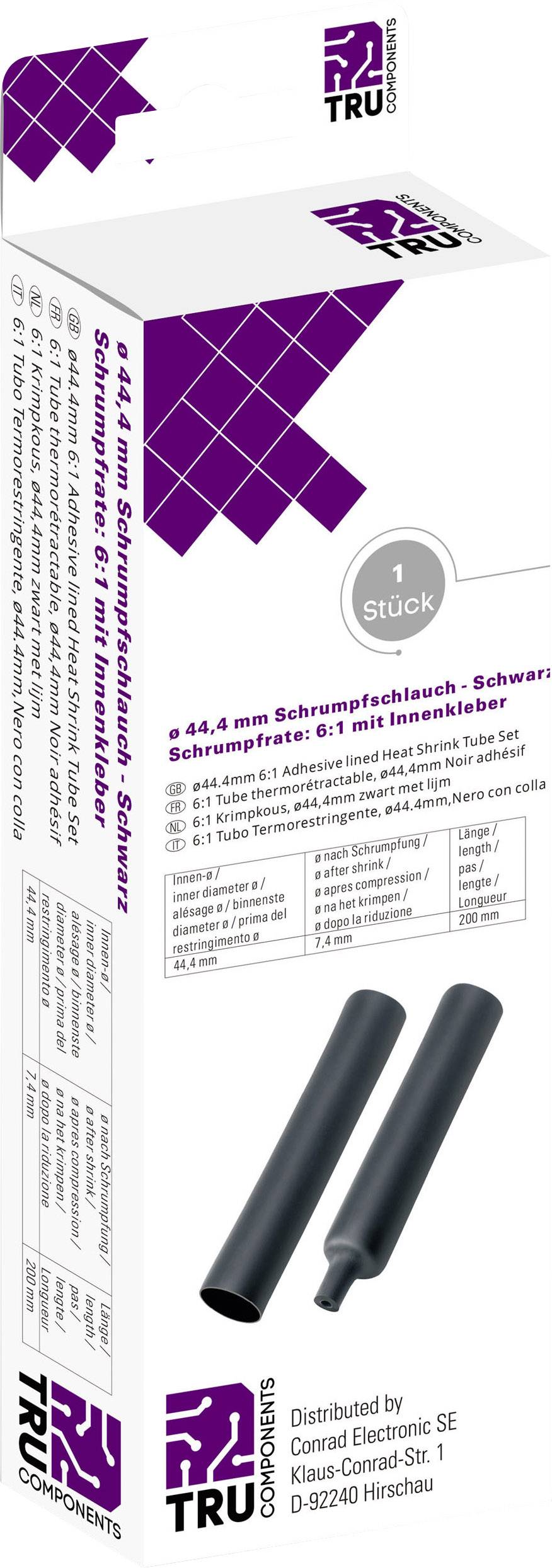 TRU COMPONENTS T1904CA049 Schrumpfschlauch mit Kleber Schwarz 44.40 mm 7.40 mm Schrumpfrate:6:1 1 S