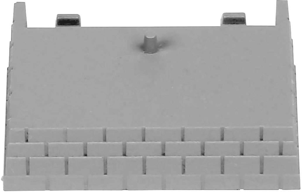 Graues Kunststoffteil mit rechteckigen Aussparungen und einer mittigen Erhebung, verwendet als Bauelement in modularen Baukästen.