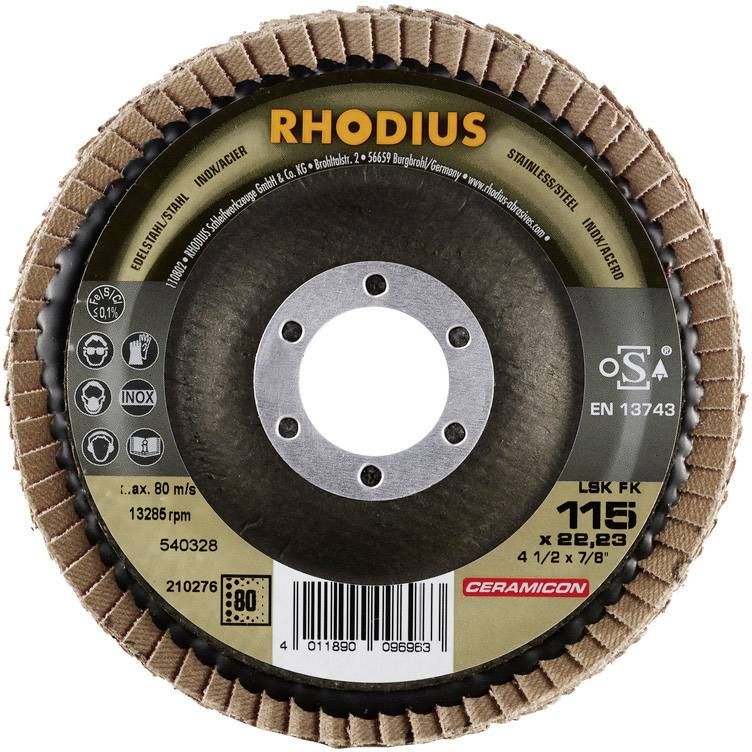 Rhodius 210276 LSK FK Fächerschleifscheibe Durchmesser 115mm Bohrungs-Ø 22.23mm Edelstahl