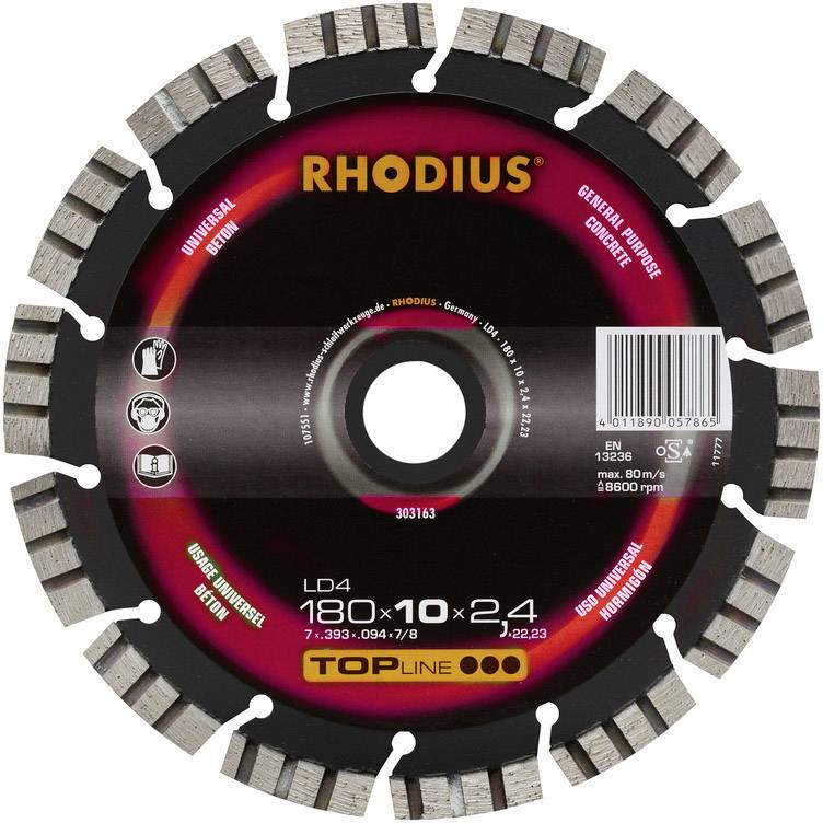 Rhodius 303163 LD4 Diamanttrennscheibe Durchmesser 180mm Bohrungs-Ø 22.23mm Naturstein 1St.