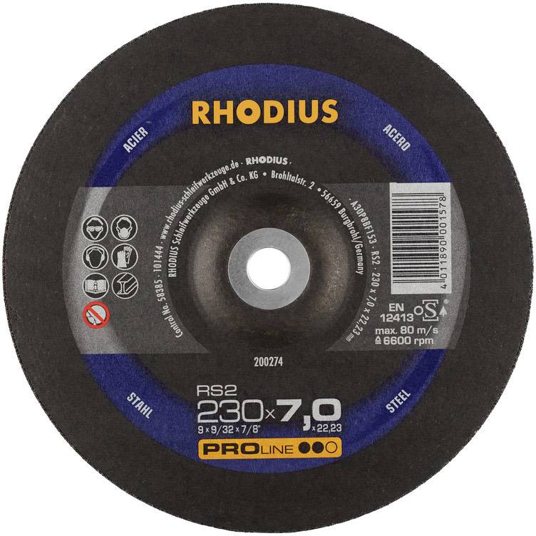Rhodius 200274 RS2 Schruppscheibe gekröpft Durchmesser 230mm Bohrungs-Ø 22.23mm Stahl 1St.