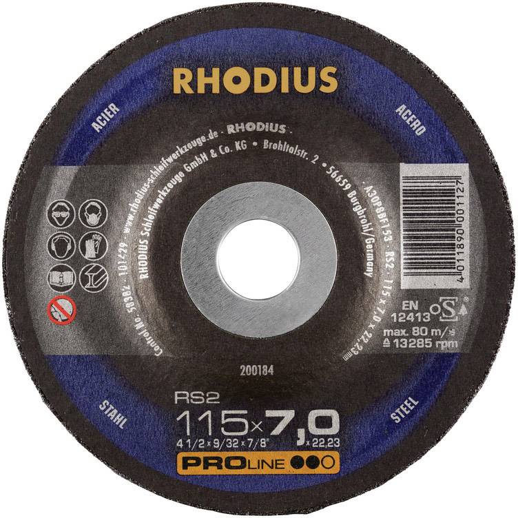 Rhodius 200184 RS2 Schruppscheibe gekröpft Durchmesser 115mm Bohrungs-Ø 22.23mm Stahl