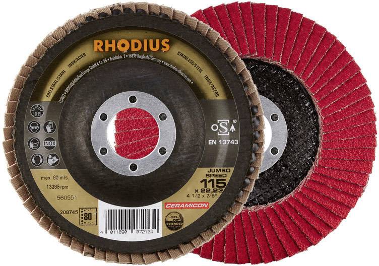 Rhodius 208745 JUMBO SPEED Fächerschleifscheibe Durchmesser 115mm Bohrungs-Ø 22.23mm Edelstahl