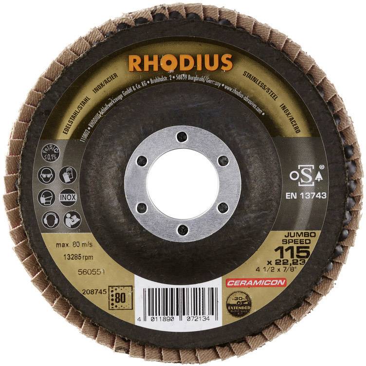 Rhodius 208745 JUMBO SPEED Fächerschleifscheibe Durchmesser 115mm Bohrungs-Ø 22.23mm Edelstahl