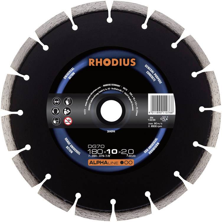 Rhodius 304095 DG70 Diamanttrennscheibe Durchmesser 230 mm Bohrungs-Ø 22.23 mm Beton 1 St.