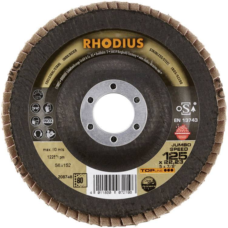 Rhodius 208748 JUMBO SPEED Fächerschleifscheibe Durchmesser 125mm Bohrungs-Ø 22.23mm Edelstahl