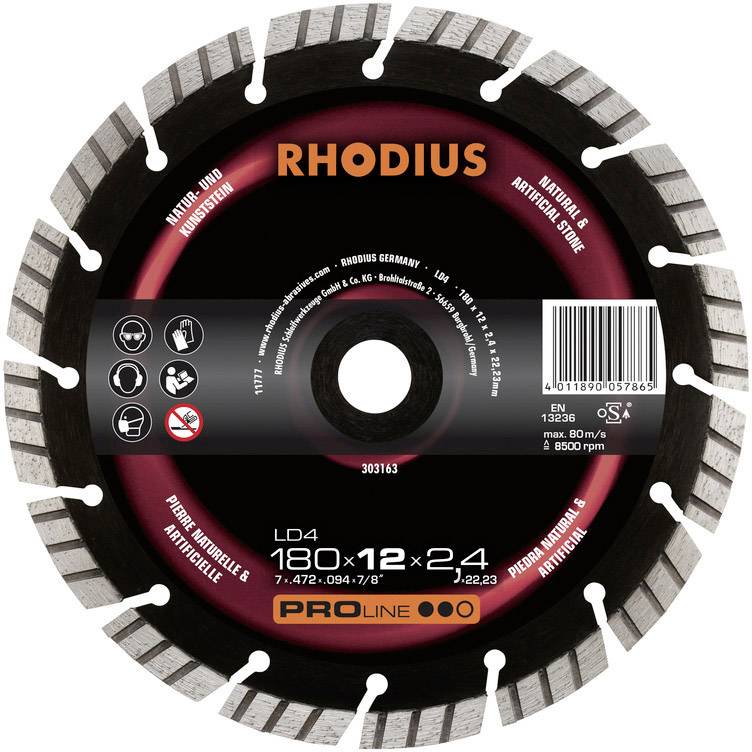 Rhodius 303164 LD4 Diamanttrennscheibe Durchmesser 230mm Bohrungs-Ø 22.23mm Naturstein 1St.