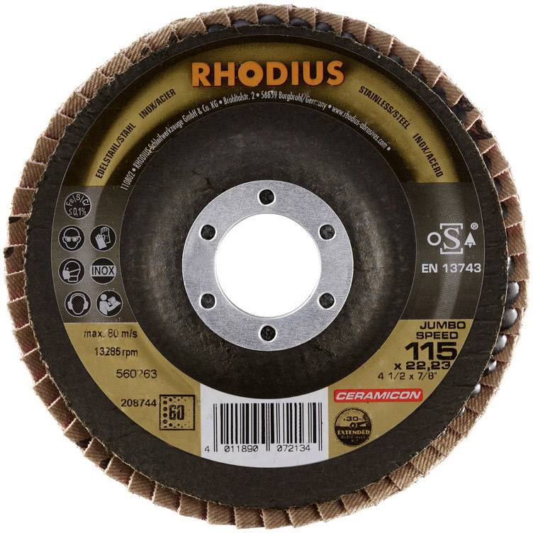 Rhodius 208744 JUMBO SPEED Fächerschleifscheibe Durchmesser 115mm Bohrungs-Ø 22.23mm Edelstahl