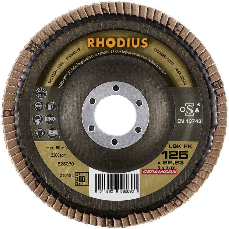 Rhodius 210184 LSK FK Fächerschleifscheibe Durchmesser 125mm Bohrungs-Ø 22.23mm Edelstahl