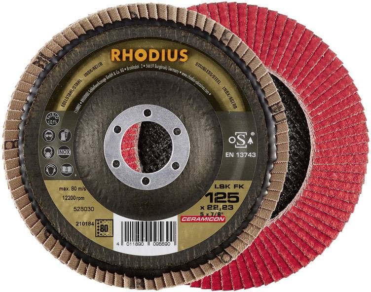 Rhodius 210184 LSK FK Fächerschleifscheibe Durchmesser 125mm Bohrungs-Ø 22.23mm Edelstahl