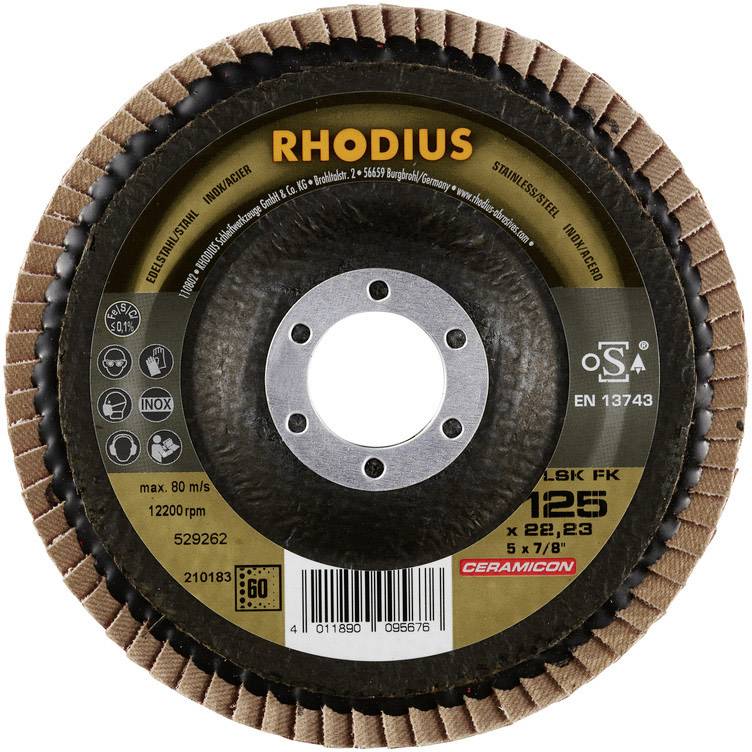 Rhodius 210183 LSK FK Fächerschleifscheibe Durchmesser 125mm Bohrungs-Ø 22.23mm Edelstahl