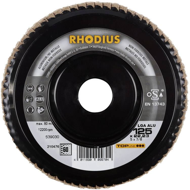 Rhodius 210476 LGA ALU Fächerschleifscheibe Durchmesser 125mm Bohrungs-Ø 22.23mm NE-Metalle