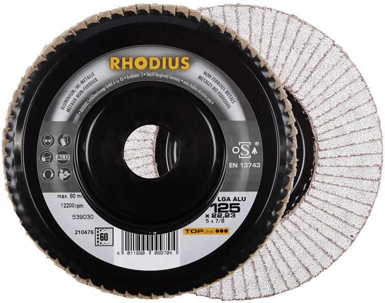 Rhodius 210476 LGA ALU Fächerschleifscheibe Durchmesser 125mm Bohrungs-Ø 22.23mm NE-Metalle