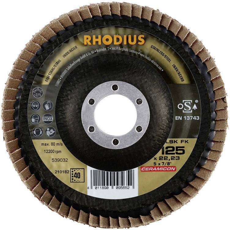 Trennscheibe der Marke Rhodius für Edelstahlbearbeitung, Durchmesser 125 mm, mit Keramikbeschichtung.