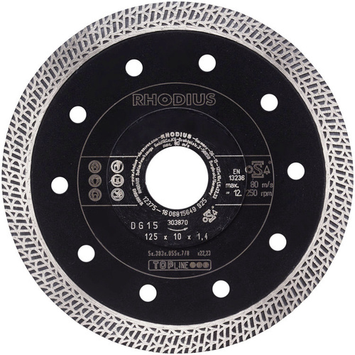 Rhodius 303900 DG15 Diamanttrennscheibe Durchmesser 115 mm Bohrungs-Ø 22.23 mm Fliesen, Keramik 1 S