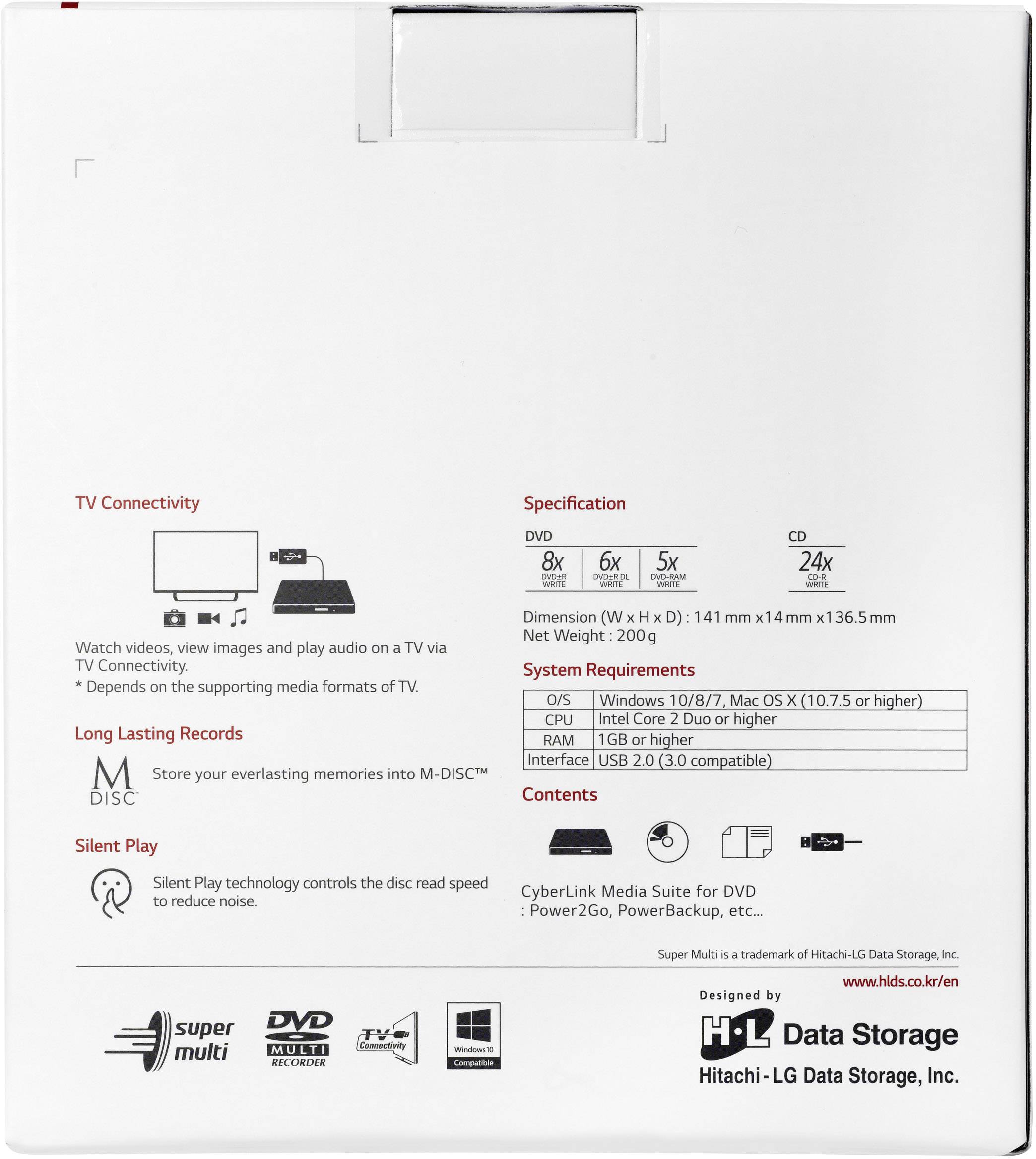 HL Data Storage GP57EW40.AHLE10B DVD-Brenner Extern Retail USB 2.0 Weiß