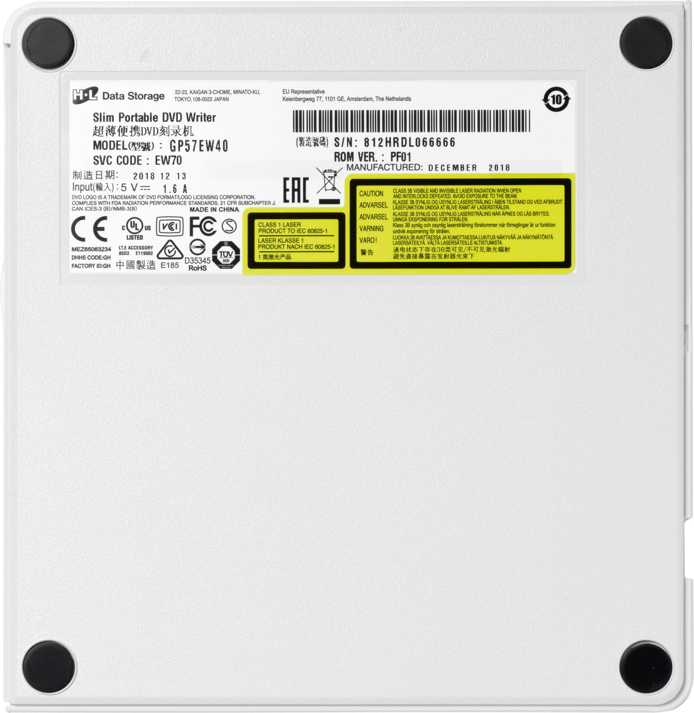 HL Data Storage GP57EW40.AHLE10B DVD-Brenner Extern Retail USB 2.0 Weiß