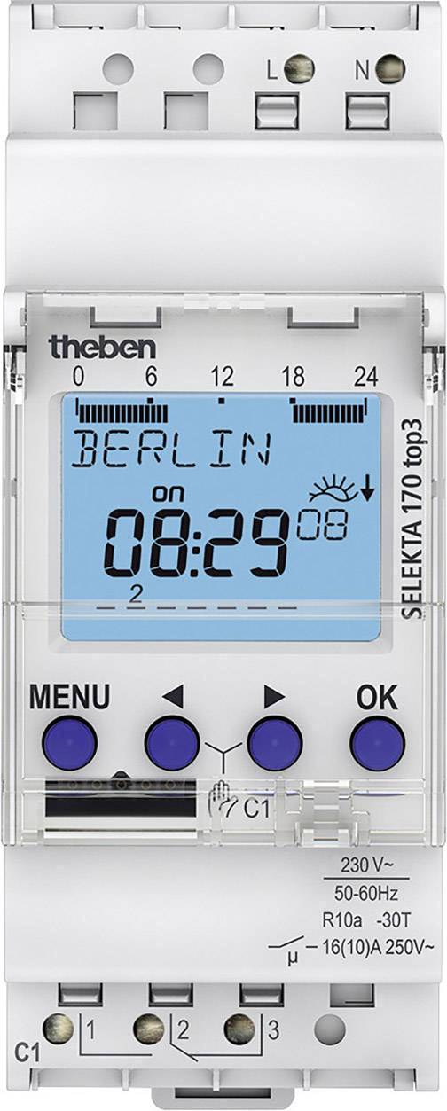 Theben 1700130 Zeitschaltuhr digital Wochenprogramm 2600W IP20 Astro-Funktion