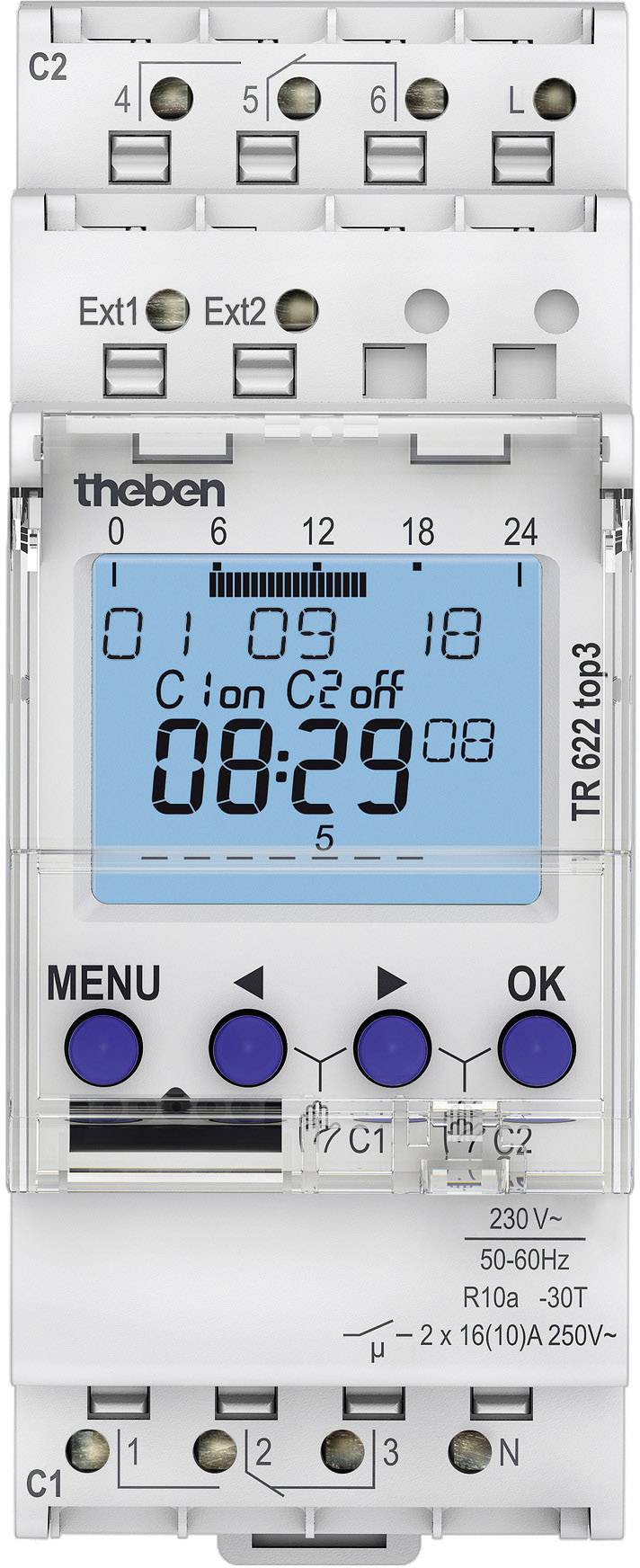 Theben 6220130 Zeitschaltuhr digital Wochenprogramm 2600 W IP20 Countdown-Funktion, Gangreserve, Externer Eingang, Impulsfunktion, Sommer-/Winterzei