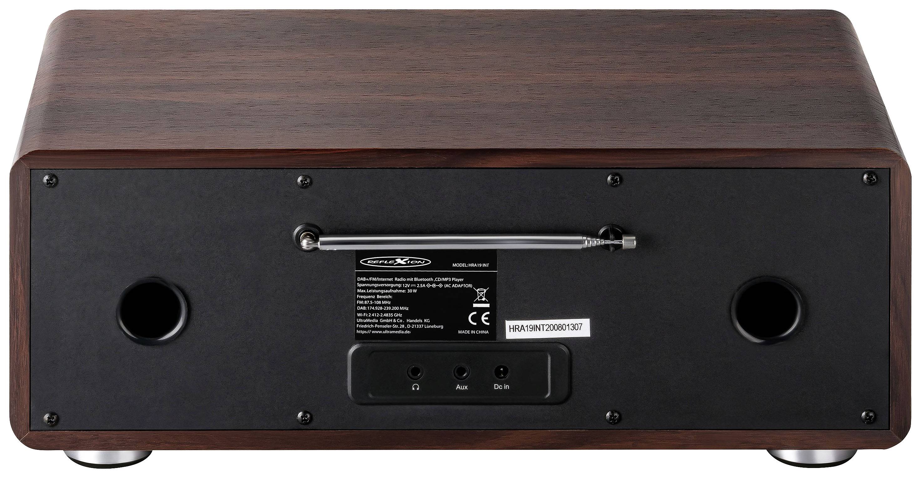 Reflexion HRA19INT/WD Internet Tischradio DAB+, UKW, Internet AUX, Bluetooth®, CD, Internetradio Holz