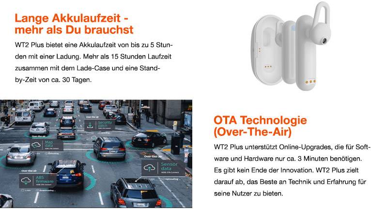 Timekettle Mobiler Dolmetscher WT2 Plus Deutsch, Englisch, Niederländisch, Italienisch, Spanisch, Französisch, Portugiesisch