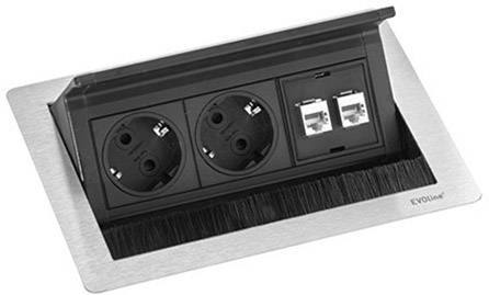EVOline 159370028100 Einbau-Steckdosenleiste 2fach Edelstahl, Schwarz 1St.