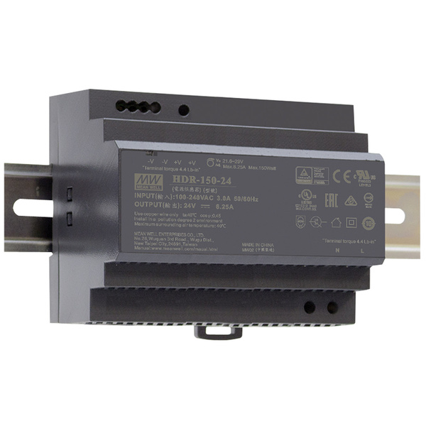 Mean Well HDR-150-24 Hutschienen-Netzteil (DIN-Rail) 24 V/DC 150W Anzahl Ausgänge:1 x Inhalt 1St.
