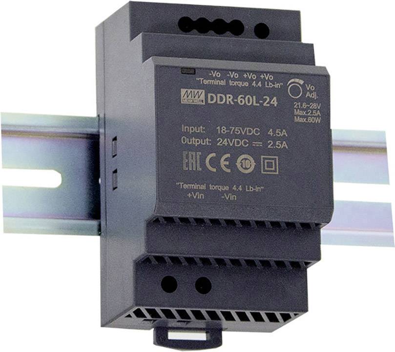 MEAN WELL DDR-60L-24 Hutschienen-DC/DC-Wandler (DIN-Rail) 24 V/DC 2.5 A 60 W Anzahl Ausgänge:1 x In