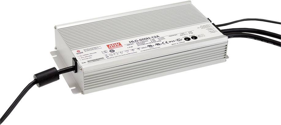 Ein rechteckiger LED-Treiber mit mehreren Anschlusskabeln und technischen Informationen auf dem Aufkleber.