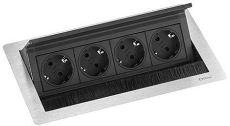 EVOline 159370002700 Einbau-Steckdosenleiste 4fach Edelstahl, Schwarz 1St.