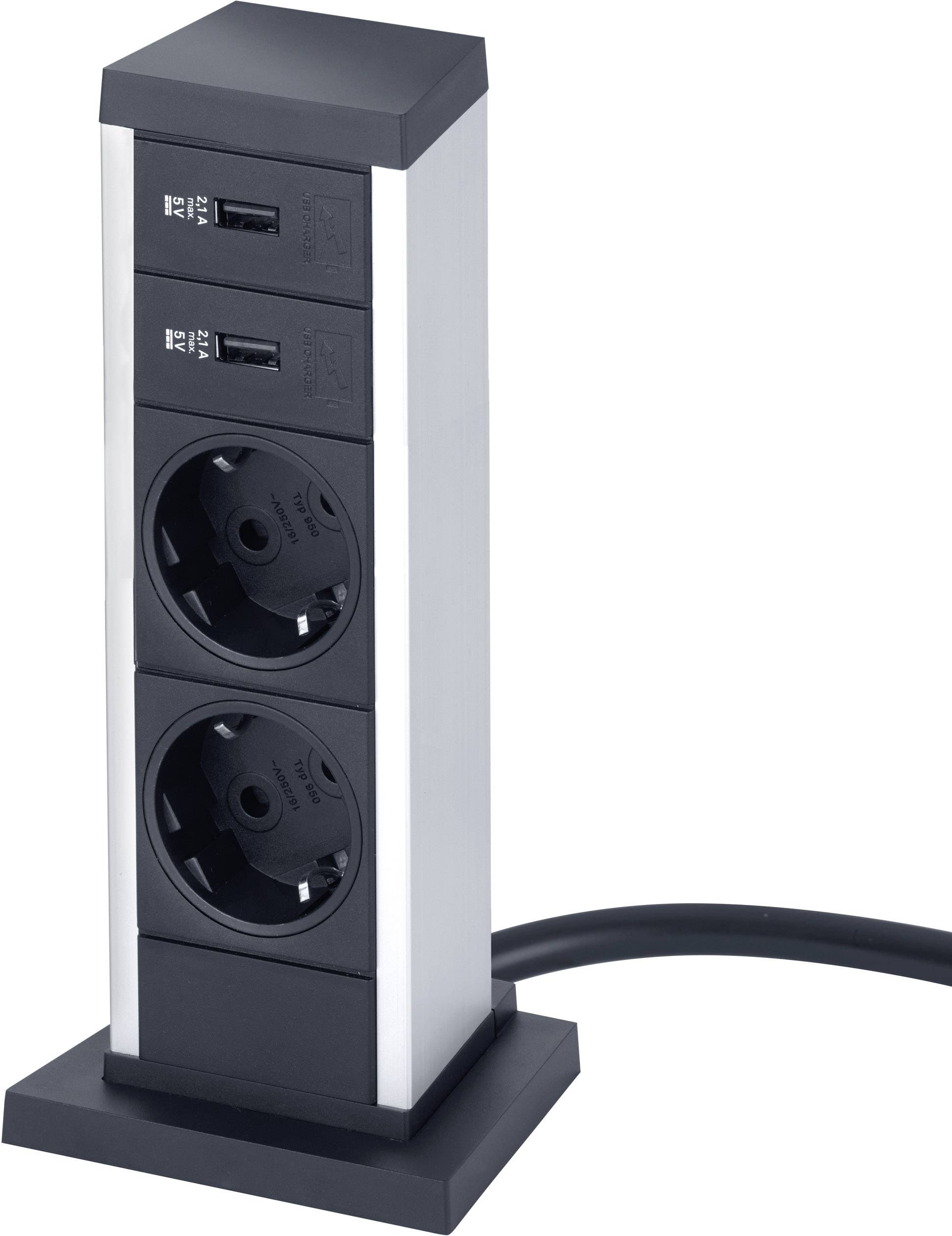 EVOline 159390000900 Einbau-Steckdosenleiste 2fach Schwarz, Silber Schutzkontakt 1 St.