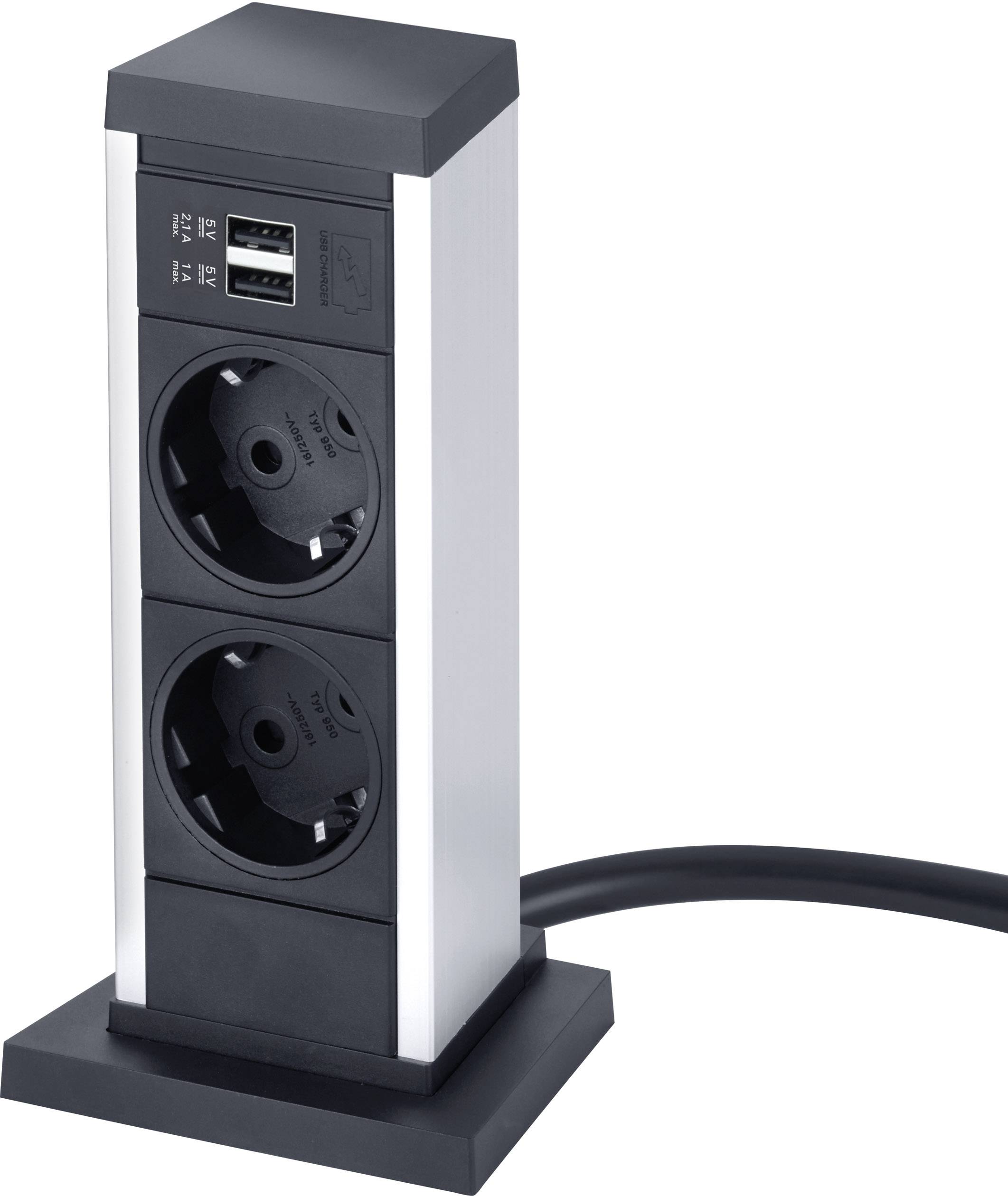 EVOline 159390001900 Einbau-Steckdosenleiste 2fach Schwarz, Silber Schutzkontakt 1 St.