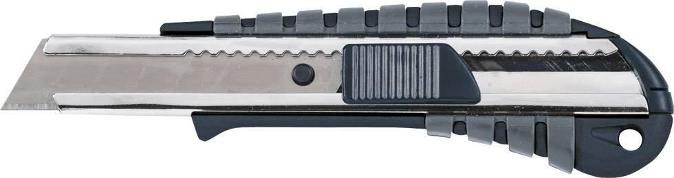 Schneidemesser mit einziehbarer Klinge und rutschfestem Griff, hauptsächlich in Schwarz und Silber gehalten.