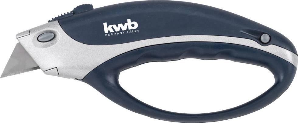 Ein ergonomischer Universalmesser mit schwarzem Griff und silberner Klingenvorrichtung, geeignet für präzises Schneiden.