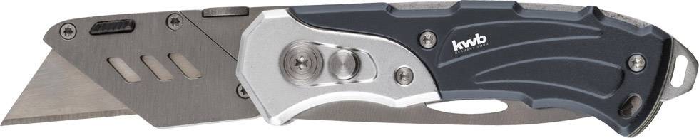 Ein silber-schwarzes Taschenmesser mit feststellbarer Klinge und ergonomischem Griffdesign.