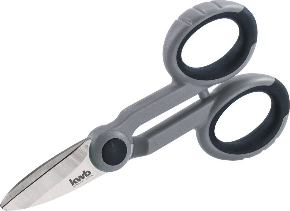 Graue Schere mit ergonomischen Griffen, speziell für präzises Schneiden von Materialien.