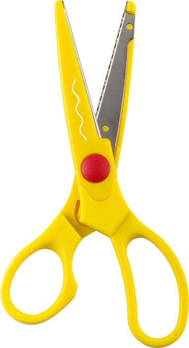 Gelbe Kinderschere mit gezackter Klinge.