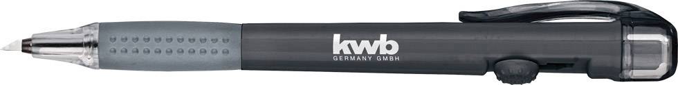 Ein schwarzer Kugelschreiber mit grauem Griff und der Aufschrift 'kwb Germany GmbH' auf dem Gehäuse.