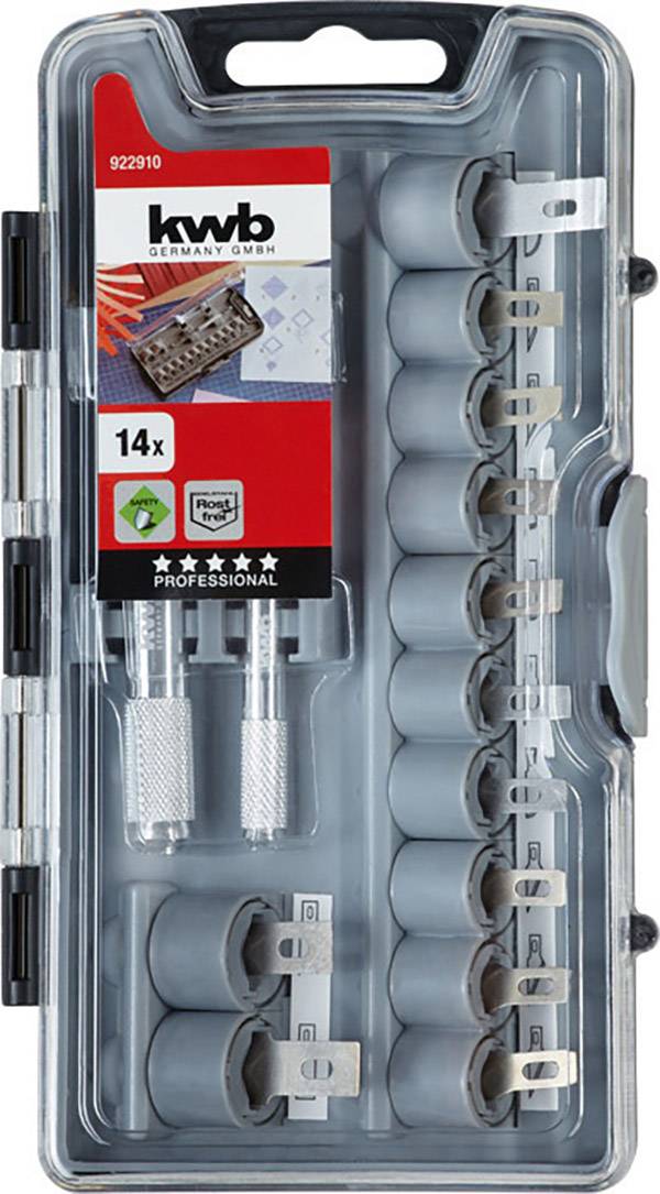 Bohrkronen-Set mit 14 Teilen in einem transparenten Kunststoffkoffer; geeignet für unterschiedliche Materialien; inkl. Adapter.