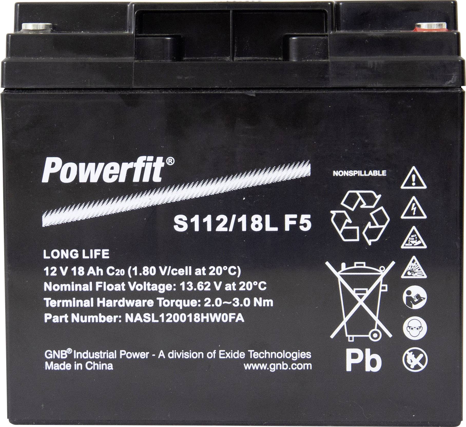 GNB Powerfit Powerfit S112/18L F5 S112/18LF5 Bleiakku 12V 18Ah Blei-Vlies (AGM) (B x H x T) 181.5 x 167.5 x 77mm