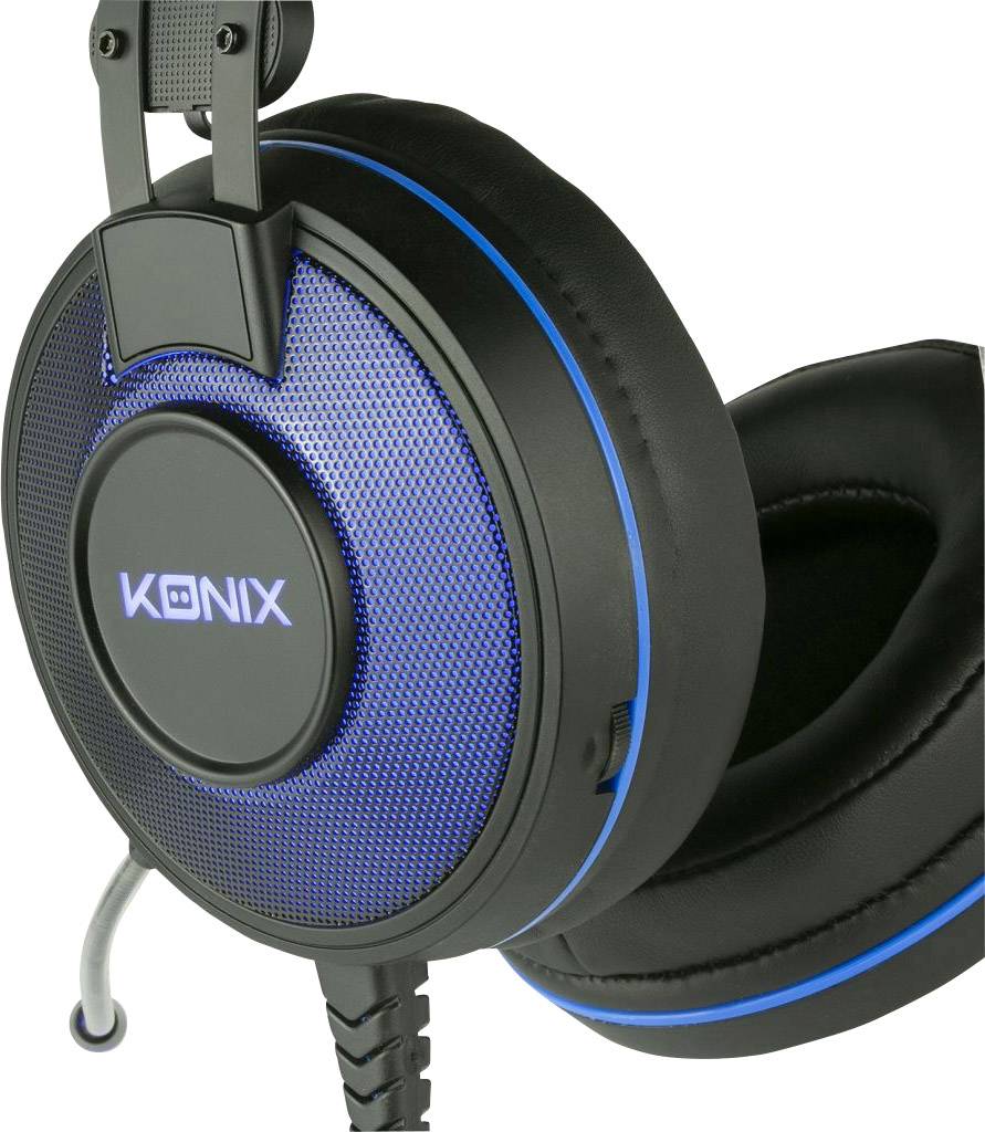 Konix PS-700 Gaming Over Ear Headset kabelgebunden 7.1 Surround Schwarz, Blau Lautstärkeregelung, Mikrofon-Stummschaltung