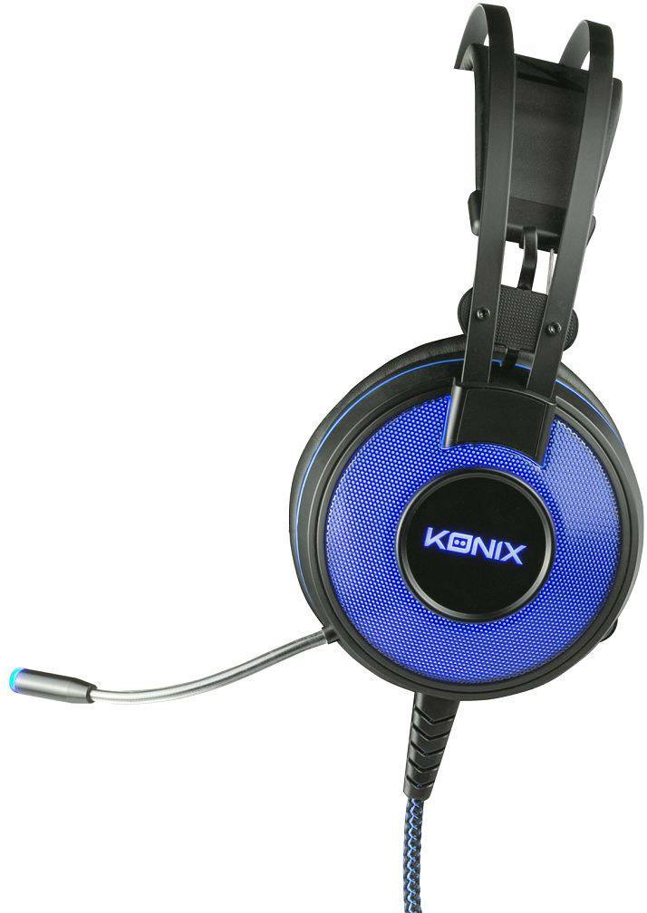 Konix PS-700 Gaming Over Ear Headset kabelgebunden 7.1 Surround Schwarz, Blau Lautstärkeregelung, Mikrofon-Stummschaltung