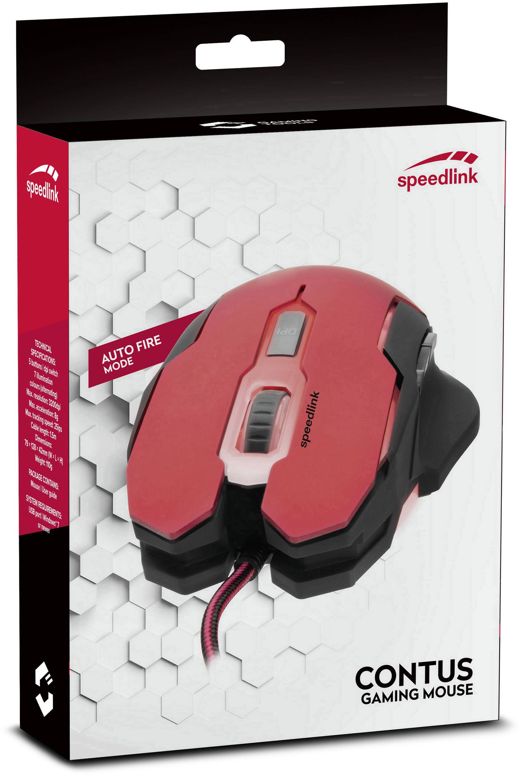 SpeedLink Contus Gaming-Maus USB Optisch Schwarz, Rot 5 Tasten 3200 dpi Beleuchtet, Ergonomisch
