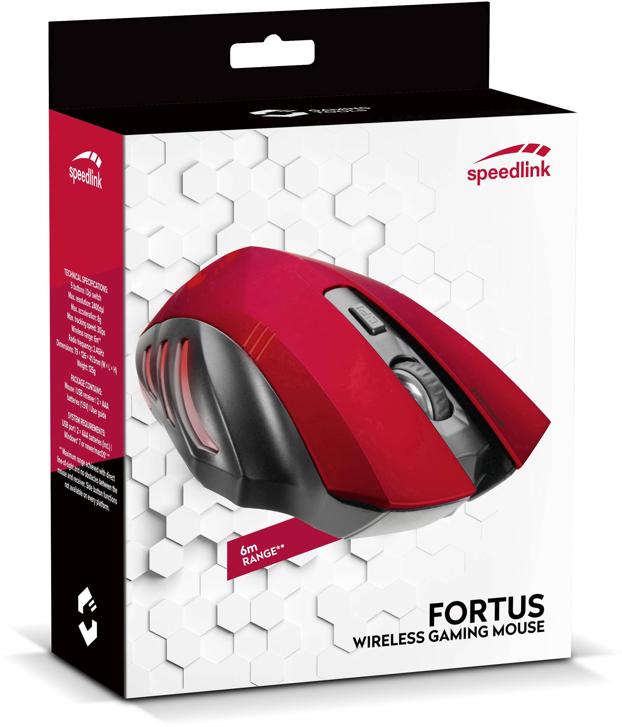 SpeedLink Fortus Wireless Ergonomische Gaming-Maus USB Optisch Rot, Schwarz 5 Tasten 2400 dpi Beleuchtet, Ergonomisch