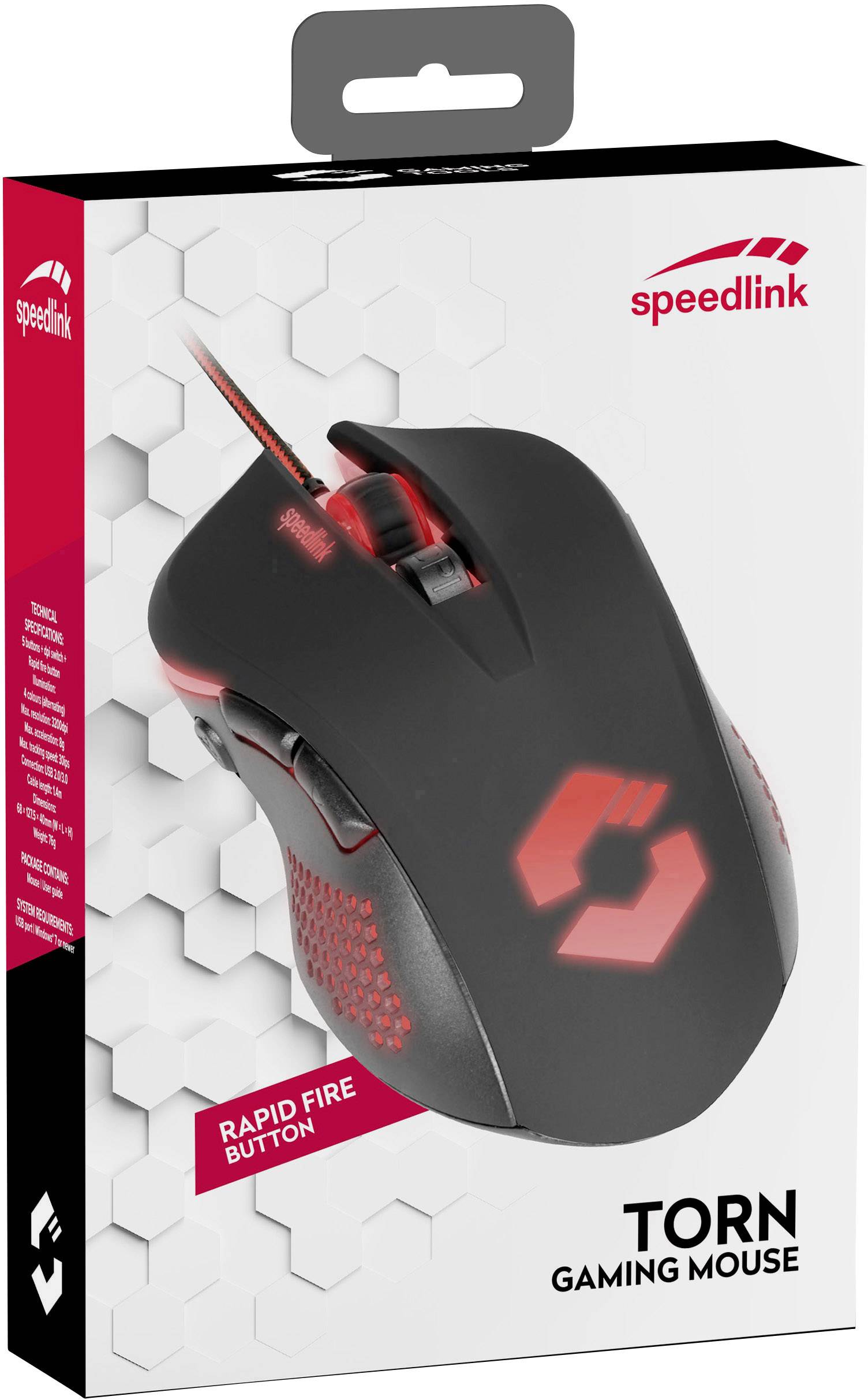 SpeedLink Torn Gaming-Maus USB Optisch Schwarz 5 Tasten 3200 dpi Beleuchtet