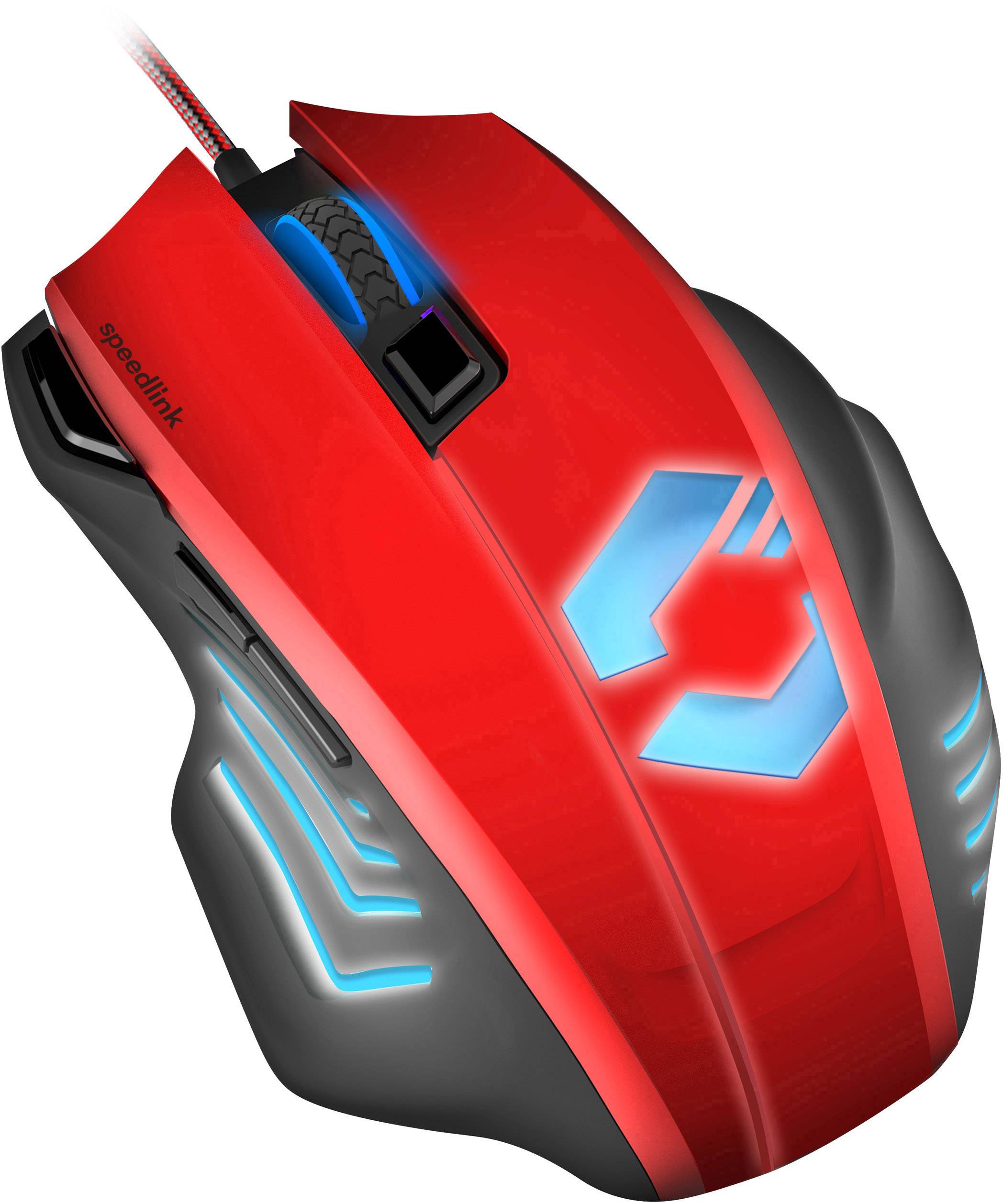 SpeedLink Decus Respec USB-Gaming-Maus Optisch Beleuchtet, Ergonomisch, Gewichts-Tuning, Integrierter Profilspeicher Schwarz, Rot
